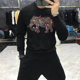 Men's Hoodies Hoodie Winter Sports Shirt Casual O-Neck Diamond Animal Pattern Elephant Long-Sleeved Cotton Top Oversize