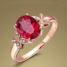 Wedding Rings women European and American style imitation ruby zircon diamond bowknot girl red crystal sweet rose gold plated ring party jewelry adjustable