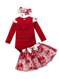 Clothing Sets Born Baby Girls All Seasons Romper Bow Cotton Floral Pullover Long Sleeve Round Neck Mini Skirts Headband 3 Piece Set Fashion