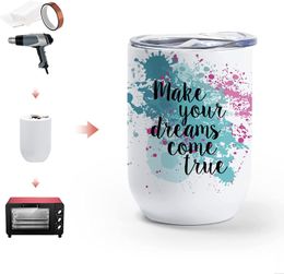 UPS 12oz Wine Tumbler Sublimation Blanks Stainless Steel Wine Tumblers Straight Body Fit for Cricut Mug Press Machine Full Wrap Heat Transfer with Sliding Lid