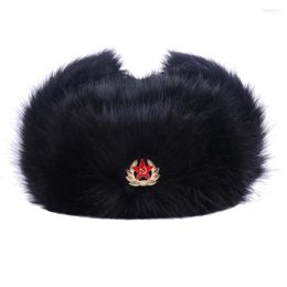 Berets Bomber Hat Soviet Army Military Ushanka Russian Earflap Faux Fur Pilot Trapper Cossack Hunting Trooper Winter Snow Ski Cap