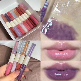 Lip Gloss Grape Purple Glitter Double Head Mirror Glass Glaze Shimmering Clear Oil Korean Water Glossy Liquid Lipstick