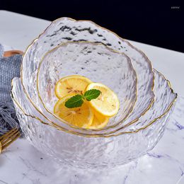 Bowls Japanese Glass Salad Bowl With Glod Rim Transparent Fruit Soup Dessert Snack Foods Mixing Large Kitchen Dinnerware