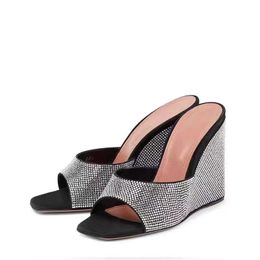 Peep Toe lucido strass superiore zeppe slingback pantofole testa quadrata Slip-On Designer Women's Party Walkshow Shoes