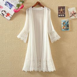 Women's Blouses Lace Cardigan Plus Size Embroidery Beach Kimono Summer Long White Shirt Women Tops Blusas Mujer De Moda 2023 Vintage