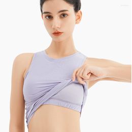 Active Shirts Yoga Women&#39;s Crop Top Summer Four-Color Gym Sports Running Vest Breathable And Quick-drying Built-in Bra