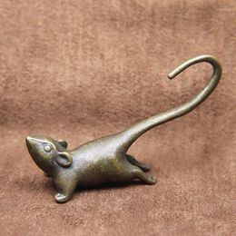 Decorative Figurines Vintage Brass Long Tail Zodiac Mouse Statue Ornaments Cute Rat Miniatures Desktop Paperweight Decoration Mice Tea Pets