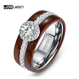 Wedding Rings Exquisite Tungsten Carbide Steel Ring With Zircon Real Polished Koa Wood For Women Jewelry1