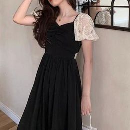 Party Dresses 2023 Summer Elegant Vintage Dress Women V-neck Short Sleeve Thin Evening One Piece Korean Office Lady Chic