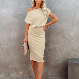 Casual Dresses Sexy Solid Colour Sloping Shoulders Split Sleeveless Loose Midi Dress Summer High Waist Pencil Women 2023 Robe FemmeCasual