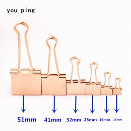 15mm 19mm 25mm 32mm 41mm 51mm Rose gold Metal Clamp Paper Binder Clips Bookmark Memo Clip Student School Office Supplies