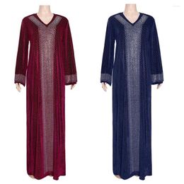 Ethnic Clothing Women Velour Muslim Abaya Dubai Turkish Kaftan Robe Rhinestone Cardigan Flare Sleeve Long Dresses Moroccan Boubou