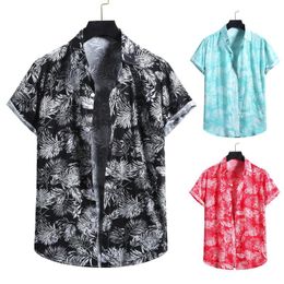 Men's Casual Shirts Fashion Cotton Linen Print Short Sleeve Button Shirt Blouse Top Outdoor Beach For Men 2023