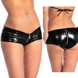 Women's Shorts Plus Size Pole Dance Booty Black Latex Leahter Women Zipper Crotch Open Bu Short Pantalon Corto Mini