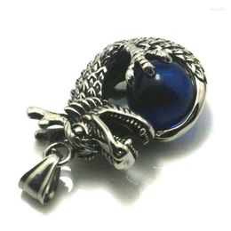 Pendant Necklaces Men 316L Stainless Steel Cool Punk Gothic Light Blue Stone Dragon EstPendant Morr22