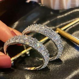 Hoop Earrings Large Cubic Zirconia C Shape Earring 925 Silver Ear Pin Geometric 18K Gold Plated Jewelry For Women Wedding Party