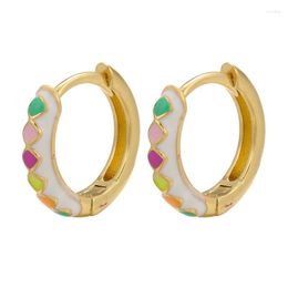 Hoop Earrings Pair Mini Small Pink Fluorescent Jewelry Enamel Circle Round Shape Gold Color Earing Square Rhombus Geometric