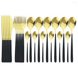 Flatware Sets 24Pcs/Set Black Gold Cutlery Set Knife Fork Spoon 18/10 Stainless Steel Tableware Mirror Dinnerware