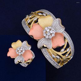 Necklace Earrings Set Luxury Dubai Wedding Anniversary 2 PCS Bangle Bracelet Ring For Ladies Full Cubic Zirconia Women Engagement