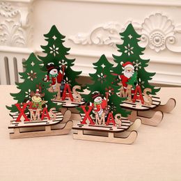 Christmas Decorations 2023 Year Decor Santa Snowman Elk Xmas Sled Ornaments For Home Crafts Wooden Jigsaw Gifts