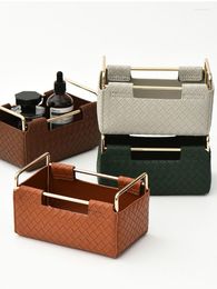 Storage Boxes Nordic Bathroom And Kitchen Organizer PU Leather Woven Cosmetic Box Makeup Brush Holder Sundries Basket