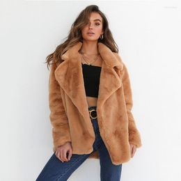 Women's Fur Faux Warm Double-sided Velvet Cardigan Women's Solid Color Fashion Casual Medium Long Coat Sleeve Lapel Winter