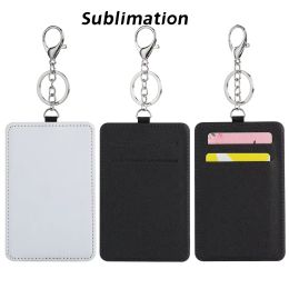 UPS Sublimation Blank Card Cover with Pendants Keychain PU Leather Hot Transfer Single-sided Printing Card Holder Wholesale