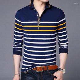 Men's Polos Polo Shirts Men Long Sleeve Casual Striped Design Cotton Spring Autumn Fall Fashion Slim Fit Plus Size Tees Clothes