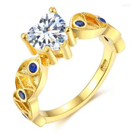 Wedding Rings Elegant Ring For Women Engagement Female Crystal Waterdrop Shaped Love Heart Gold Color Jewelry Luxury Design