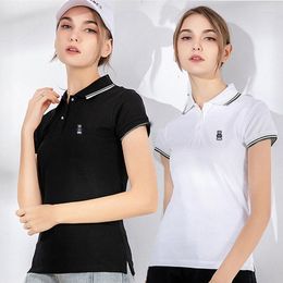 Women's Polos Summer Womens Embroidery Shirt Casual Ladies Short Sleeve Cotton T-Shirt Polo Femme Black Lady Tops Tee