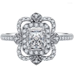 Cluster Rings 14K Au585 White Gold Ring Matching Band Wedding Anniversary Engagement Party Radiant Moissanite Diamond Elegant Trendy