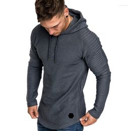 Men's Hoodies Pleated Solid Hooded Sweatshirt Men 2023 Spring Black Coat Casual Long Sleeve Sweatshirts Male Jackets Top