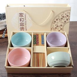 Bowls Ceramic And Chopsticks For Family Gift Set Japanese Style Bowl Creative Household Rice