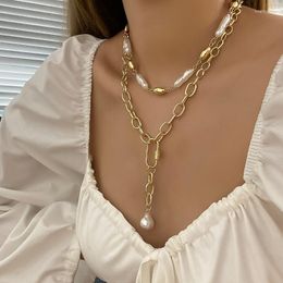 Chains Multilayer Pearl Chocker Necklace For Women Fashion Pendant Long Link Chain Geometric Neck JewelryChains Heal22