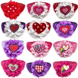 Dog Apparel 50pcs Valentine's Day Pet Bow Tie With Elastic Band Love Heart Style Small Middle Large Neckties Grooming Product