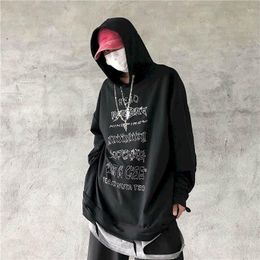 Men's Hoodies Autumn And Winter Korean Trend Dark High Street Hip-hop Letter Necklace Hole Hooded Sweatshirts Male Female Student Shirt