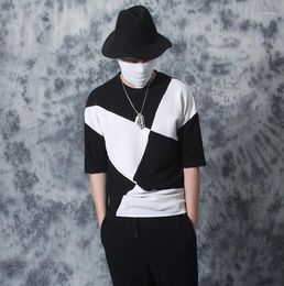 Men's T Shirts Summer Man Geometric Colour Stitching Shirt Men Thin Tshirt Hip Hop Streetwear T-shirt Homme Clothes Round Collar