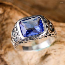 Cluster Rings SA SILVERAGE Blue Crystal Men's Fashion Pattern Ring Wedding For Couples Silver 925 Sterling Jewelry Marcasite