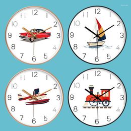 Wall Clocks Nordic Creative Cartoon Car Plane Sailing Train Colock Round Shaped 10 12 Inches Mute Home Room Decor