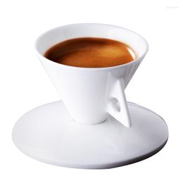 Cups Saucers Bone China Espresso Cup Conical Ceramic Coffee Drip Type Milk Mug Pure White Saucer 70ml Wholesale
