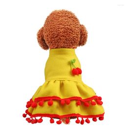 Dog Apparel Puppy Clothes Red Bubble Cherry Woollen Dress Fit Small Autumn Winter Pet Cute Costume Cat Cloth Skirt