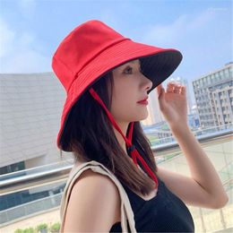 Berets Korean Adult Kids Summer Foldable Bucket Fisherman CapHat Solid Colour Hip Hop Wide Brim Beach UV Protection Round Top Sunscreen