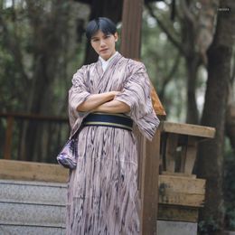 Ethnic Clothing Men's Japanese Traditional Kimono Robe Long Sleeve Spa Bathrobe Easy Wearing Yukata Sleepwear Nightgown Unisex OBI Belt Set