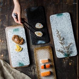 Plates Japanese Ceramic Sushi Plate Creative Flat Rectangular Cake Black Household Tableware Breakfast