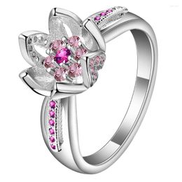 Wedding Rings Style Female Pink & Purple Cubic Zircon Rose Flower Ring Party Engagement For Women Crystal Fashion Jewelry
