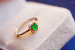Cluster Rings JHY317 Emerald Ring Pure 18K Gold Jewellery Nature Green 4.1mm Gemstone Diamond Female For Women Fine