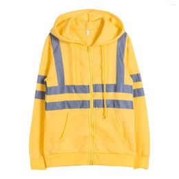 Men's Hoodies Mens Hi Vis Hoodie Fluorescent Work Safety Sweatshirt Sweat Zip Pocket Front