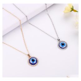 Pendant Necklaces Simple Evil Eye Thin Women Jewelry Necklace Turkish Lucky Fashion Gold Color Choker Chain Round Heart Female Frien Dhvcw