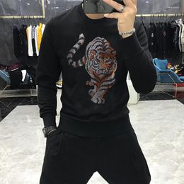 Men's Hoodies 2023 Arrival Winter Hoodie High Quality Long Sleeve Diamond Tiger O Neck Sweatshirt Casual Top Oversized