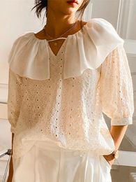 Women's Blouses Jastie Sweet Embroidery Elegant Shirt Top Women Summer Lace-up Doll Collar Puff Sleeve White Pullover Tops Boho Holiday